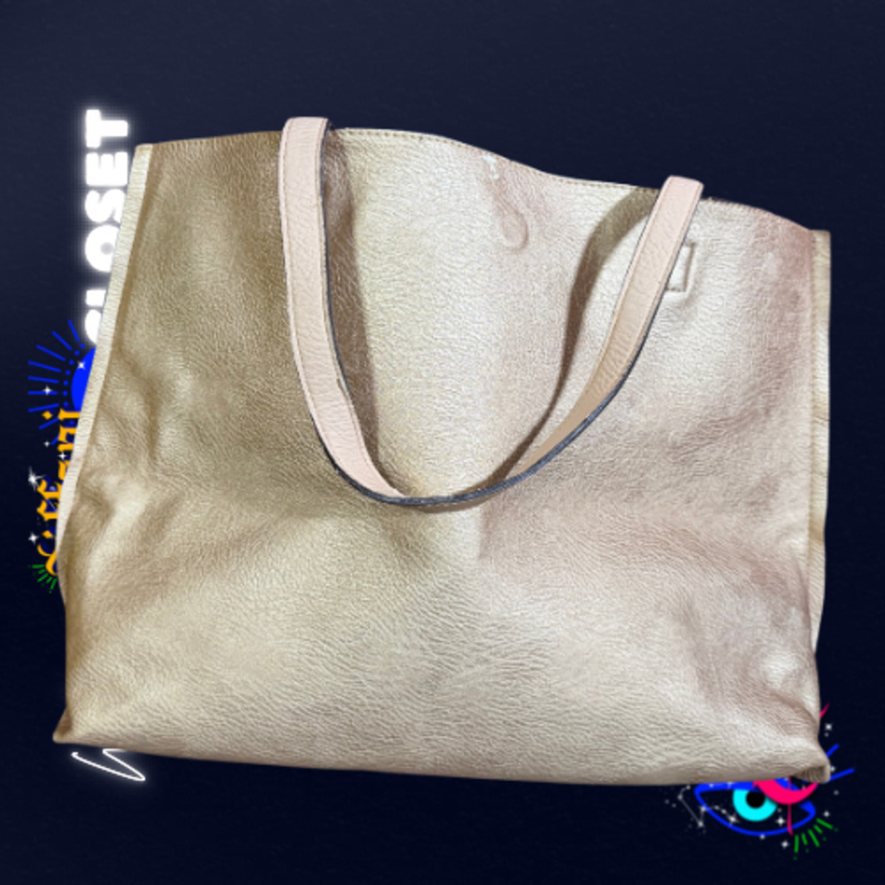 Street Level Metallic Gold Oversized Tote Bag Vegan Leather Shoulder Purse